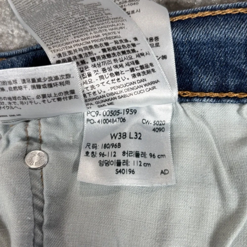 Levis 505 Jeans Mens 38x32 Regular Fit Straight Dark Wash Blue Denim Stretch